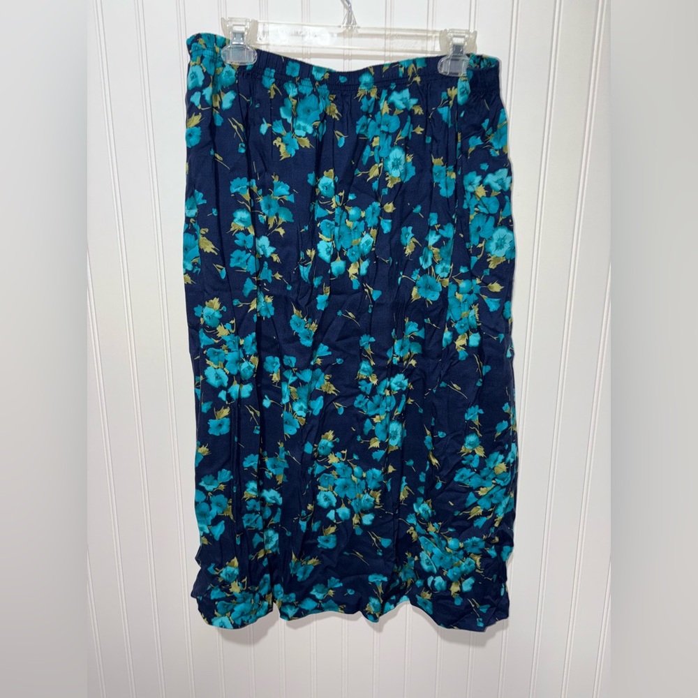 Vintage Nikki Blue and Green Floral Midi Skirt| Size 3x